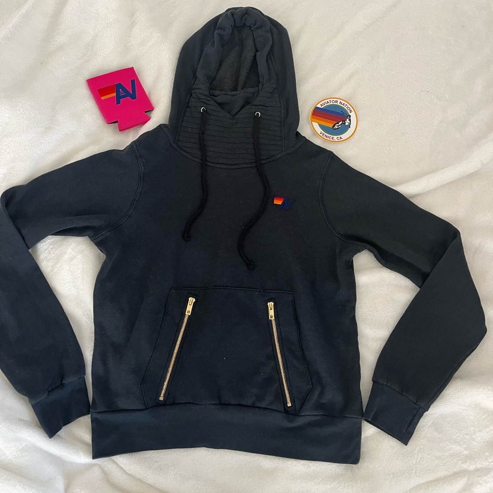 - NWT AVIATOR NATION NINJA PULLOVER HOODIE - CHARCOAL SWEATSHIRT Size Sm…